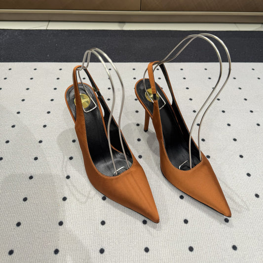 Luxury Saint Laurent L'ENTRACTE SLINGBACK PUMPS IN BRONZE BROWN SATIN