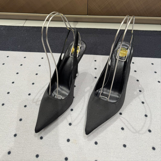 Luxury Saint Laurent L'ENTRACTE SLINGBACK PUMPS IN BLACK SATIN