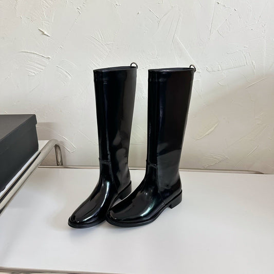 Luxury Saint Laurent HUNT BOOTS IN BLACK GLAZED CALFSKIN