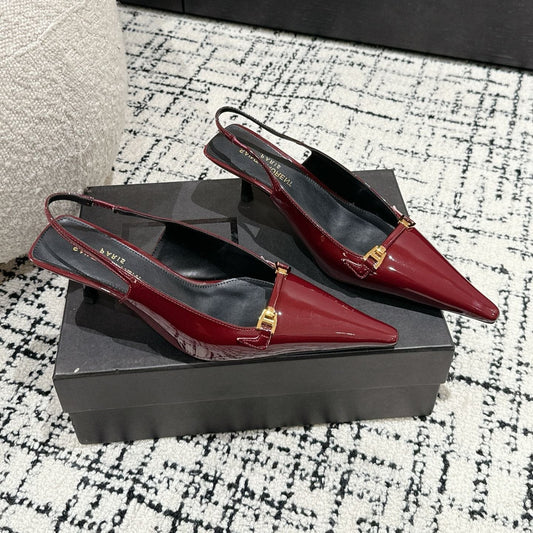 Luxury Saint Laurent SL CARINE SLINGBACKS PUMP 45 BERRY CALFSKIN