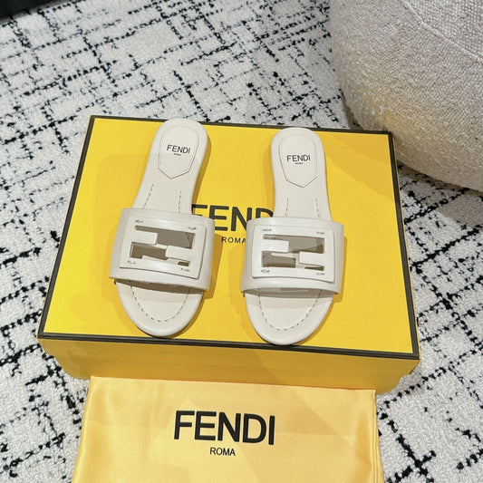 Luxury FendiFF Baguette Ivory Leather Slide
