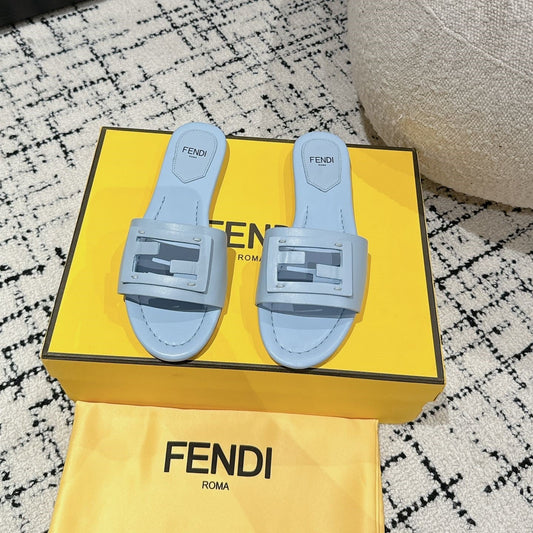 Luxury FendiFF Baguette Baby Blue Leather Slide