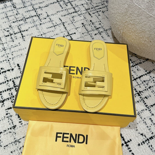 Luxury FendiFF Baguette Yellow Leather Slide