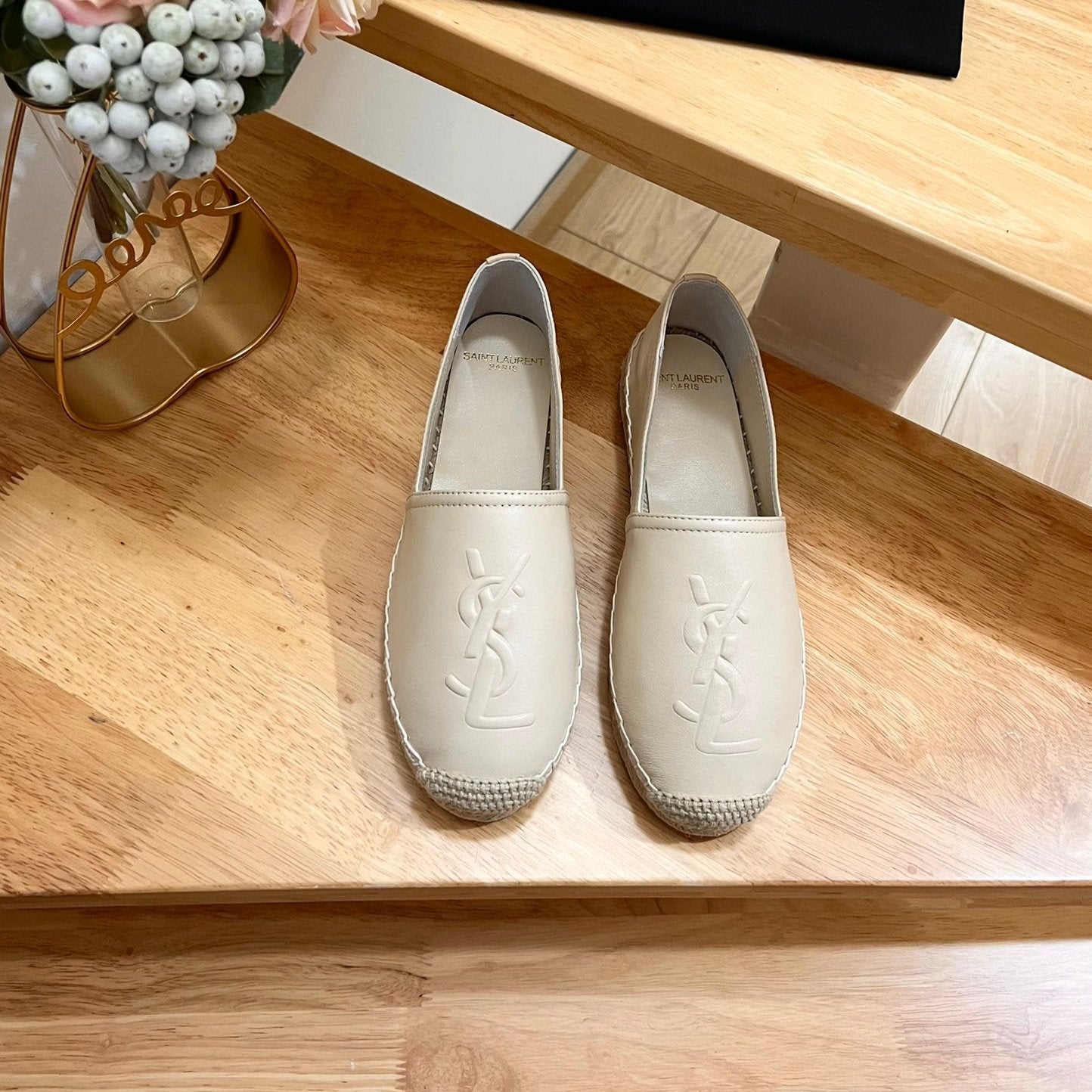 Luxury Saint Laurent SL YVES EMBOSSED LOGO SLIP ON CREAMY WHITE CALFSKIN