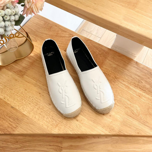 Luxury Saint Laurent SL YVES EMBOSSED LOGO SLIP ON WHITE AND BLACK CALFSKIN