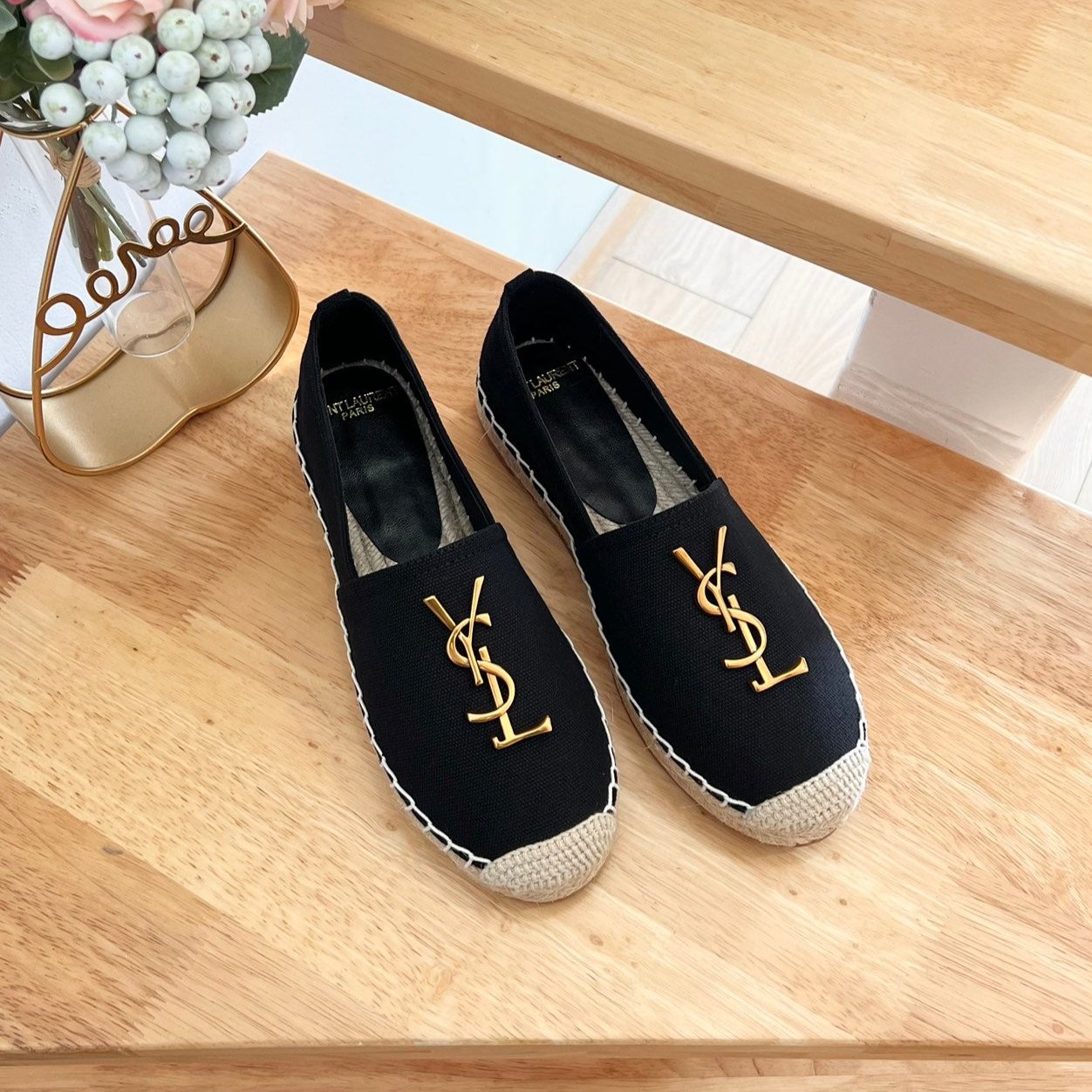 Luxury Saint Laurent SL YVES LOGO SLIP ON BLACK CANVAS