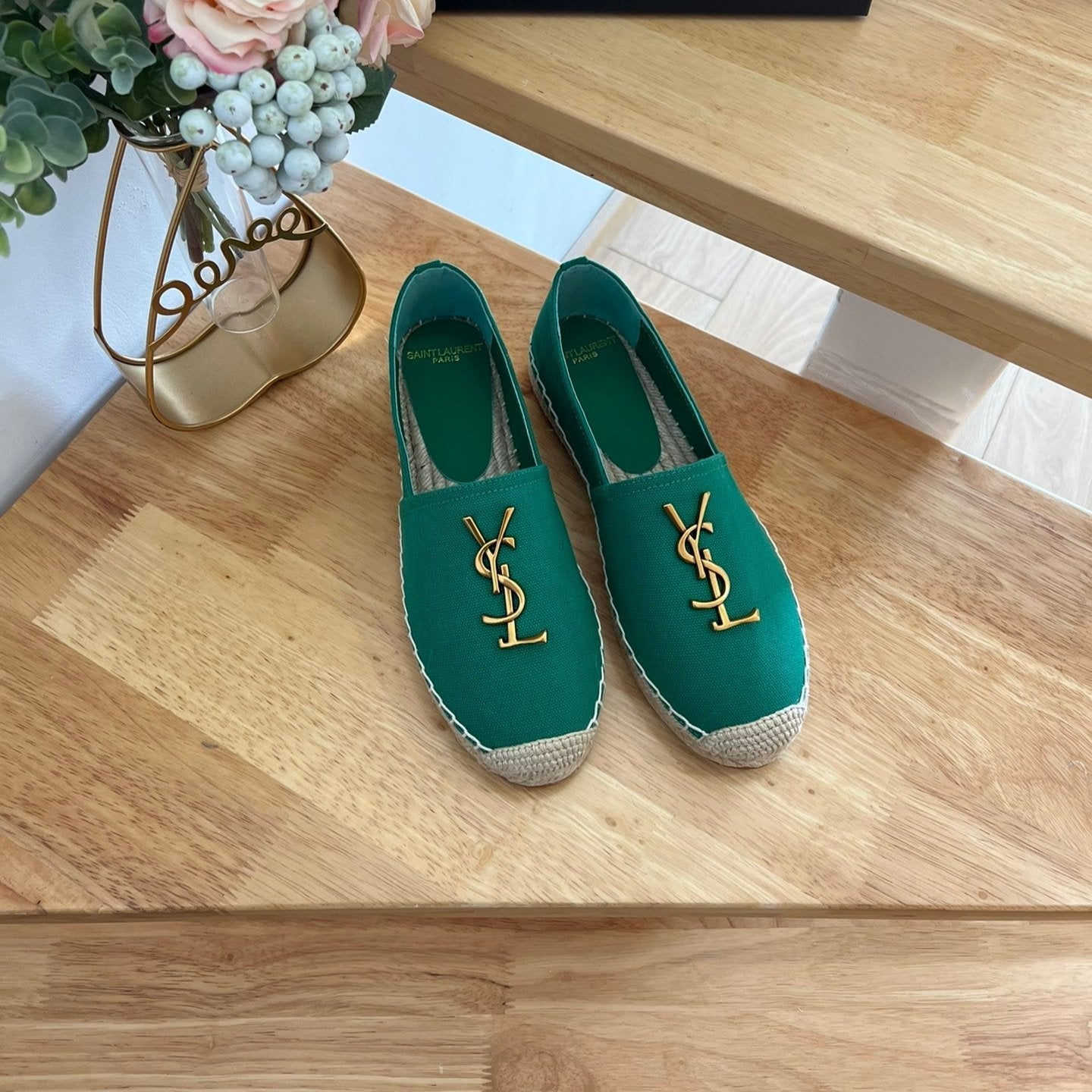 Luxury Saint Laurent SL YVES LOGO SLIP ON DARK GREEN CANVAS