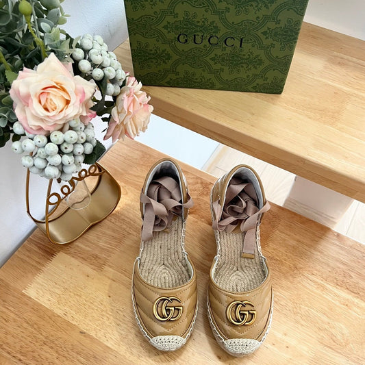 Luxury Gucci GG  Crochet platform Espadrilles Saddle Brown