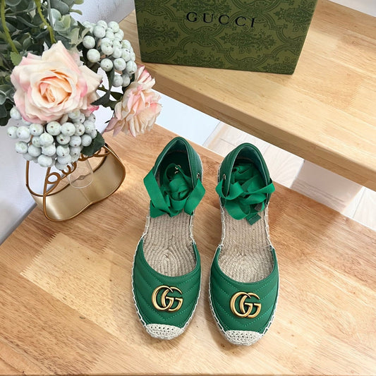 Luxury Gucci GG  Crochet platform Espadrilles Jade Green