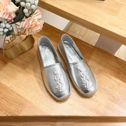 Luxury Saint Laurent SL YVES EMBOSSED LOGO SLIP ON SILVER CALFSKIN