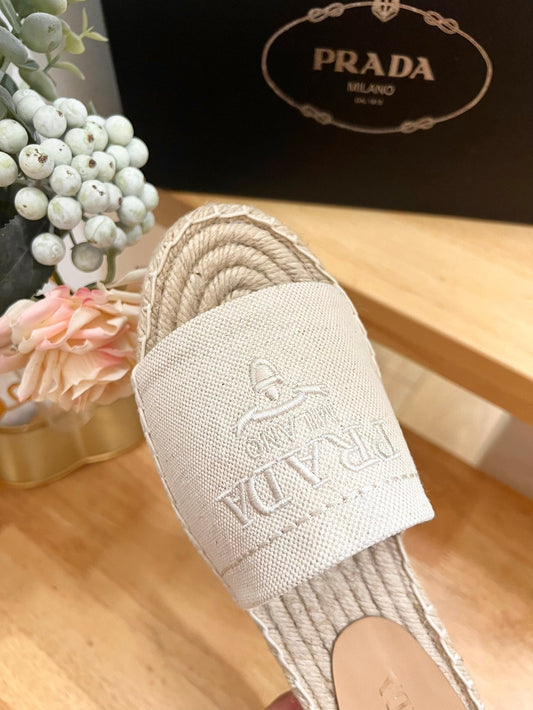 Luxury PradaSlide 20 Beige Velvet Sole Raffia