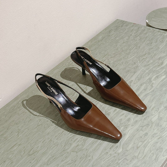 Luxury Saint Laurent BLAKE SLINGBACK PUMPS 80 IN BROWN PATENT LEATHER
