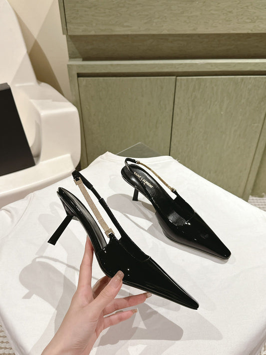 Luxury Saint Laurent BLAKE SLINGBACK PUMPS 80 IN BLACK PATENT LEATHER