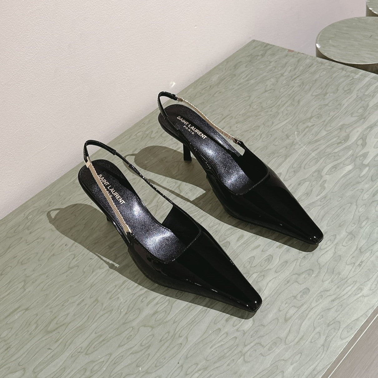 Luxury Saint Laurent BLAKE SLINGBACK PUMPS 80 IN BLACK PATENT LEATHER