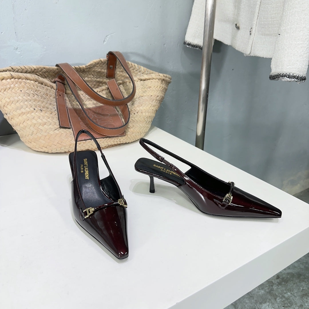 Luxury Saint Laurent SL CARINE SLINGBACKS PUMP 60 WINE CALFSKIN