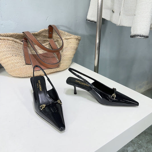 Luxury Saint Laurent SL CARINE SLINGBACKS PUMP 60 BLACK CALFSKIN