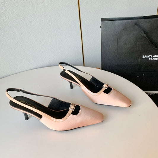 Luxury Saint Laurent SL BLADE SLINGBACK PINK NUDE SATIN