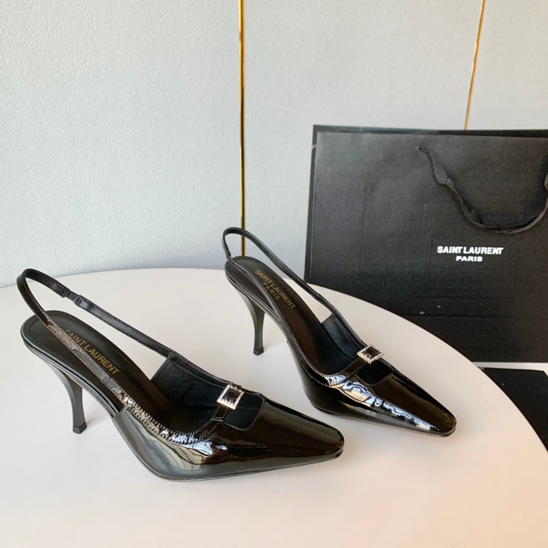 Luxury Saint Laurent SL BLADE SLINGBACK BLACK POLISHED CALFSKIN