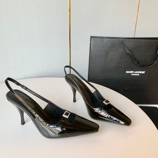 Luxury Saint Laurent SL BLADE SLINGBACK BLACK POLISHED CALFSKIN