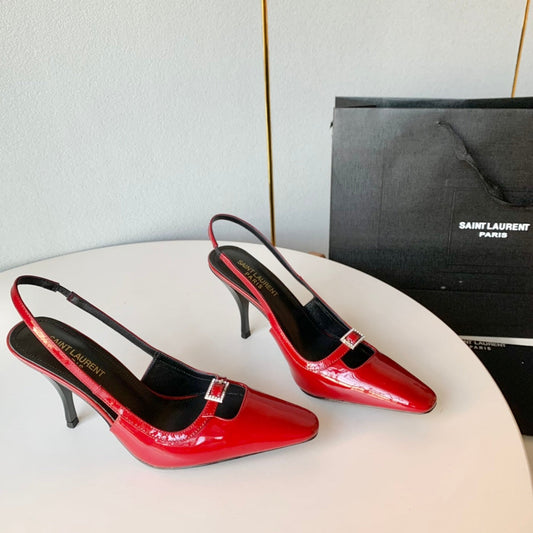 Luxury Saint Laurent SL BLADE SLINGBACK RED POLISHED CALFSKIN