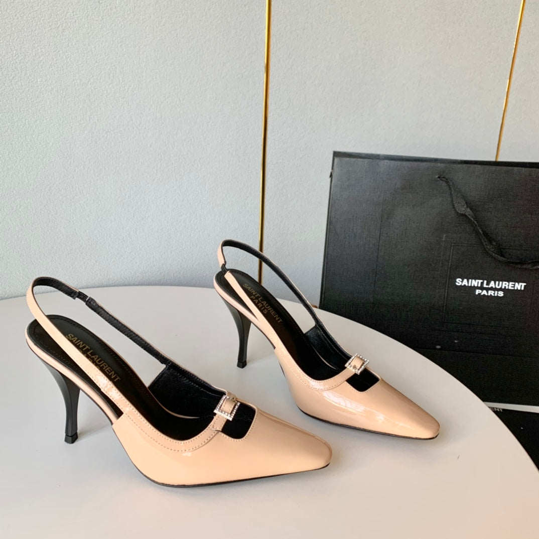 Luxury Saint Laurent SL BLADE SLINGBACK BISQUE POLISHED CALFSKIN
