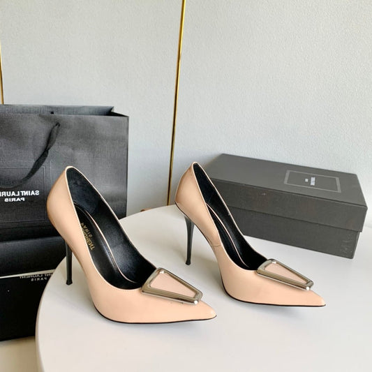 Luxury Saint Laurent SL TRIANGLE BASIC HIGH HEELS BISQUE CALFSKIN