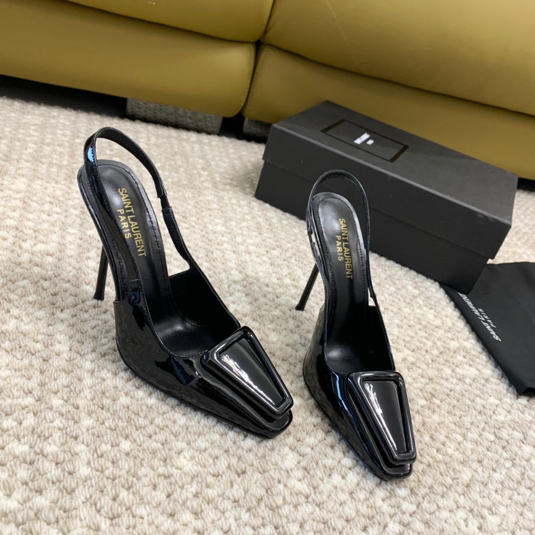 Luxury Saint Laurent SL TRIANGLE HEELED SLINGBACKS BLACK CALFSKIN