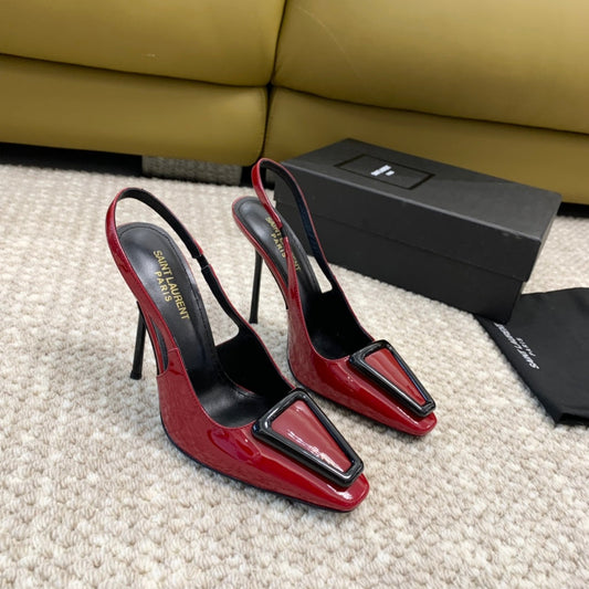 Luxury Saint Laurent SL TRIANGLE HEELED SLINGBACKS RED CALFSKIN