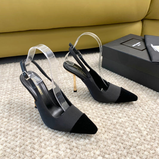 Luxury Saint Laurent SL CAP-TOE SLINGBACKS BLACK SATIN AND VELVET