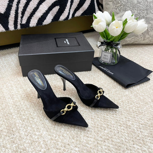 Luxury Saint Laurent SL LINK MULES PUMP BLACK VELVET