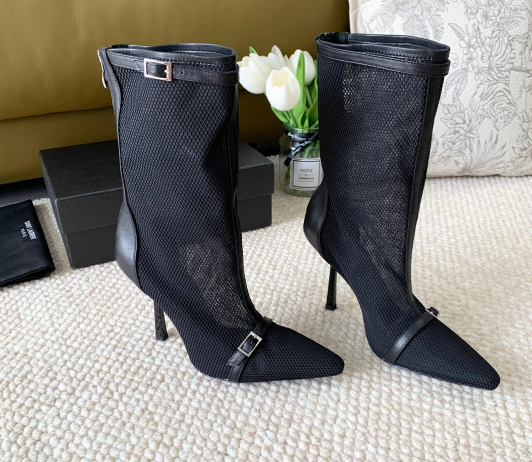 Luxury Saint Laurent SL OXALIS BOOTIES IN BLACK MESH