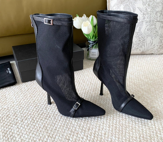 Luxury Saint Laurent SL OXALIS BOOTIES IN BLACK MESH