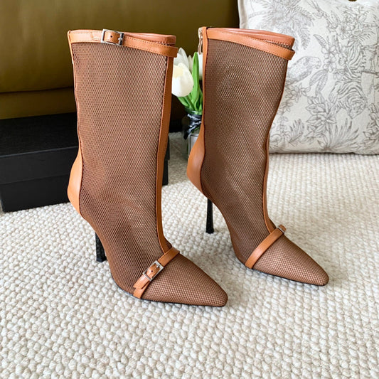 Luxury Saint Laurent SL OXALIS BOOTIES IN TANGERINE MESH