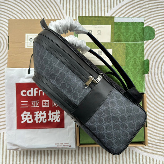 Luxury Gucci BACKPACK 44 IN GRAY MONOGRAM CANVAS AND BLACK LEATHER TRIM