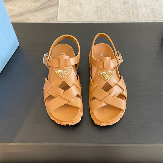 Luxury PradaCRISSCROSS RUBBER SANDALS BRONZE CALFSKIN