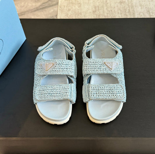 Luxury PradaCROCHET SANDALS SKY CALFSKIN