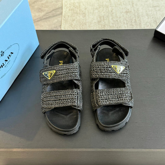 Luxury PradaCROCHET SANDALS BLACK CALFSKIN