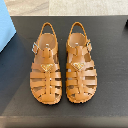 Luxury PradaRUBBER FISHERMAN SANDALS BRONZE CALFSKIN