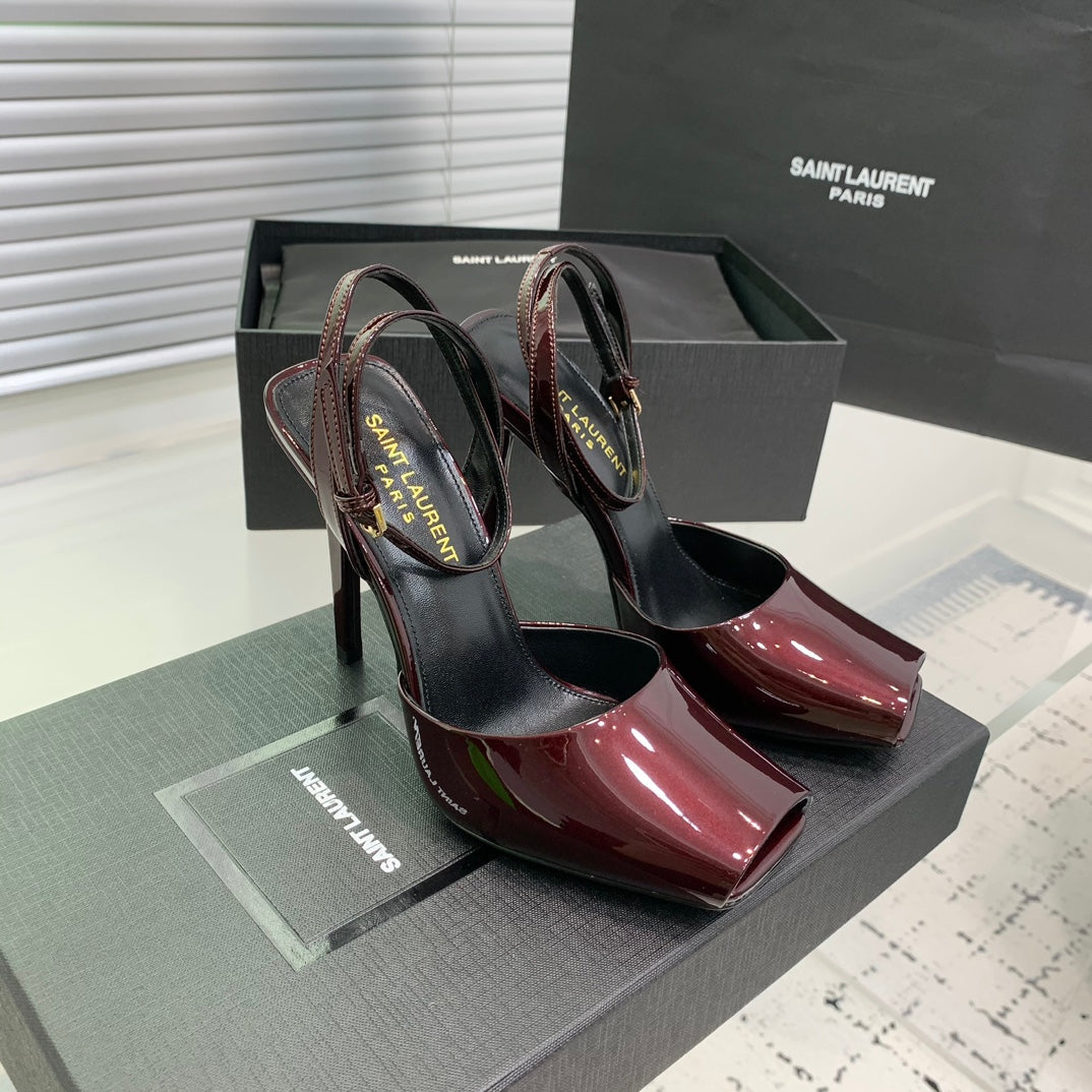 Luxury Saint Laurent SL FISH MOUTH SANDAL PUMP BERRY POLISHED CALFSKIN