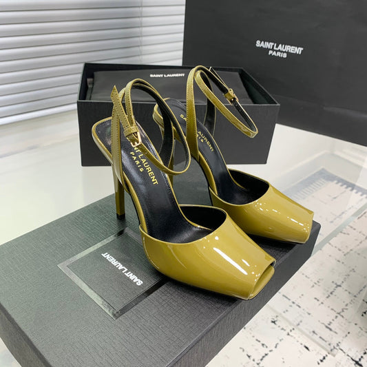 Luxury Saint Laurent SL FISH MOUTH SANDAL PUMP LEMON POLISHED CALFSKIN