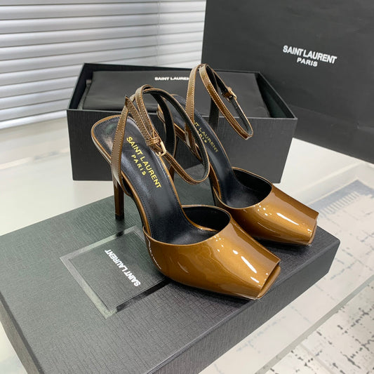 Luxury Saint Laurent SL FISH MOUTH SANDAL PUMP BRONZE POLISHED CALFSKIN