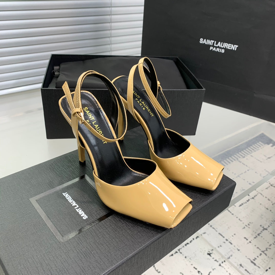 Luxury Saint Laurent SL FISH MOUTH SANDAL PUMP FLAX POLISHED CALFSKIN