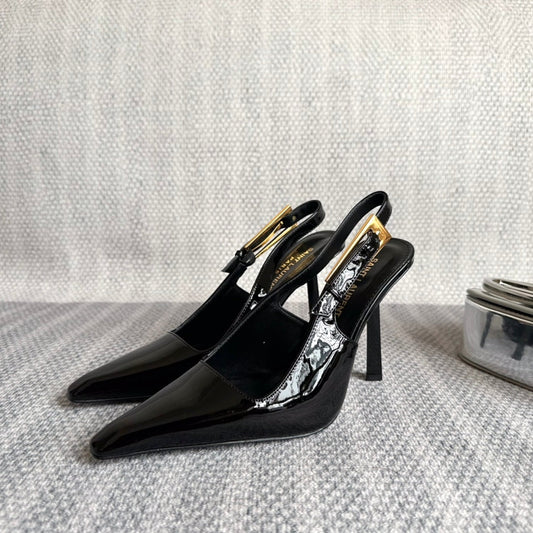 Luxury Saint Laurent LEE SLINGBACK PUMPS 105 IN BLACK PATENT LEATHER