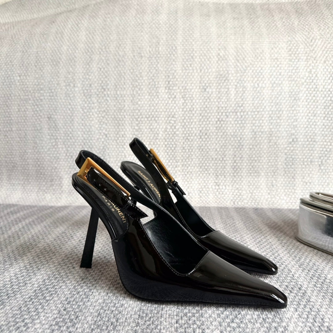 Luxury Saint Laurent LEE SLINGBACK PUMPS 105 IN BLACK PATENT LEATHER