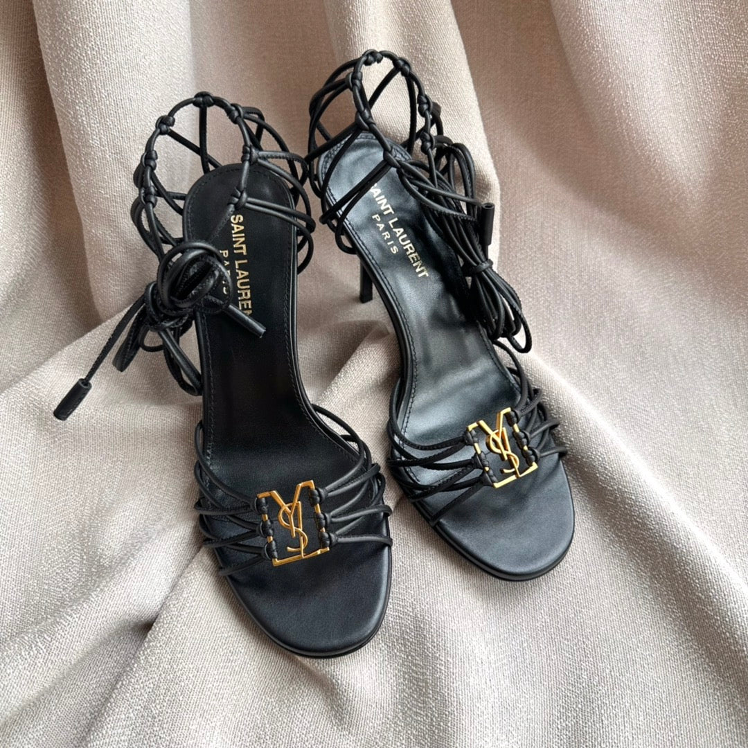 Luxury Saint Laurent BABYLONE SANDALS 90 IN ALL BLACK LAMBSKIN