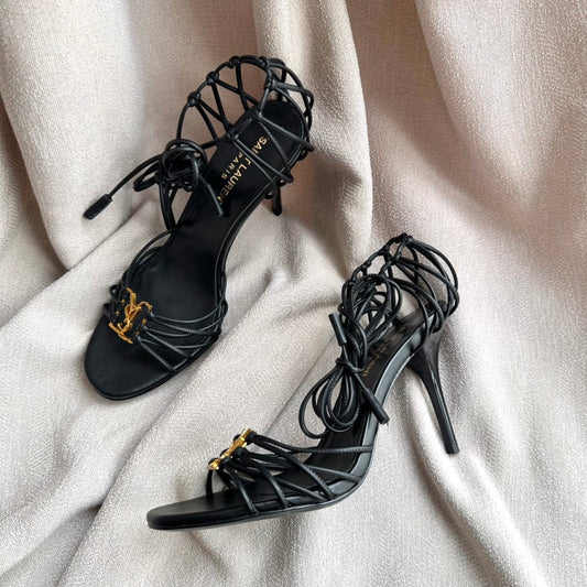 Luxury Saint Laurent BABYLONE SANDALS 90 IN ALL BLACK LAMBSKIN