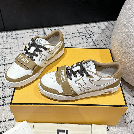 Luxury FendiLuxury FendiMATCH LOW-TOPS IN DARK TAN MIX WHITE CALFSKIN