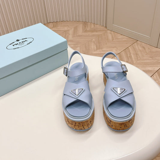 Luxury PradaWEDGE PLATFORM SANDALS SAPPHIRE CALFSKIN