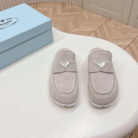 Luxury PradaSABOTS MULES LIGHT GRAY SUEDE