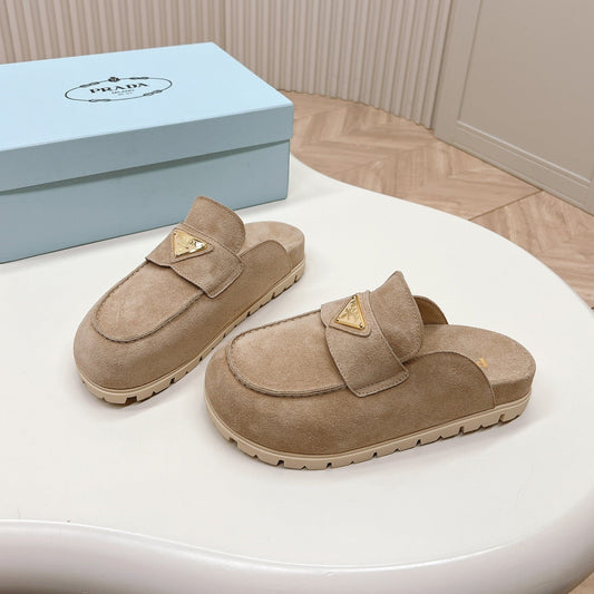 Luxury PradaMule 20mm Light Brown Suiede Calfskin